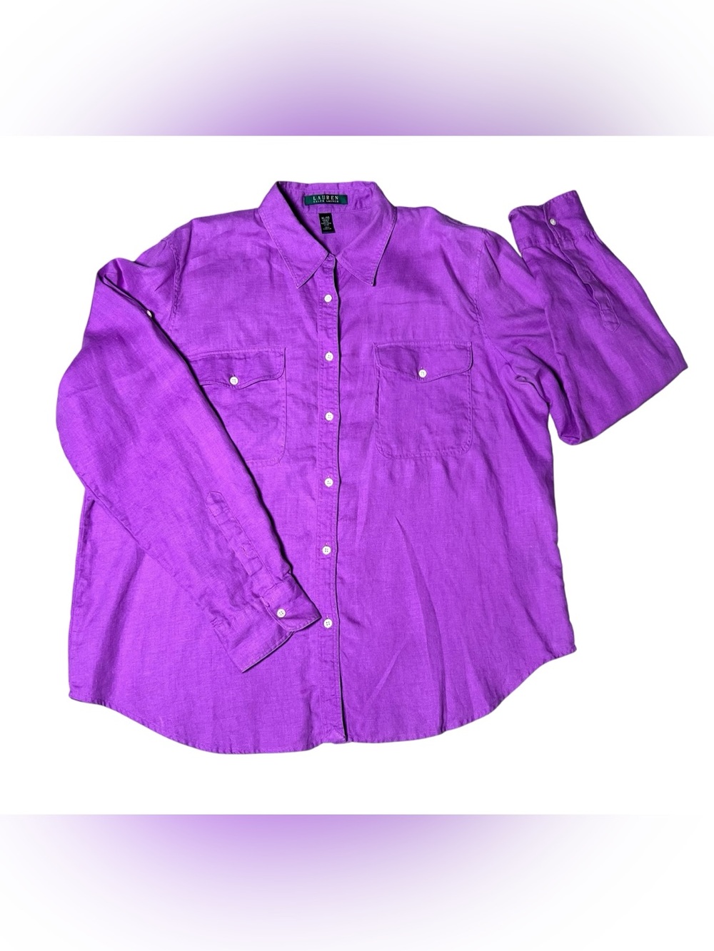 Lauren Ralph Lauren Linen Women’s XL Purple Collar Long Sleeve Button Up Shirt